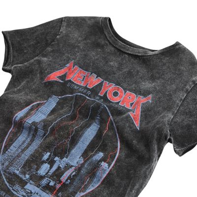 Mini boys grey acid wash NY print T-shirt